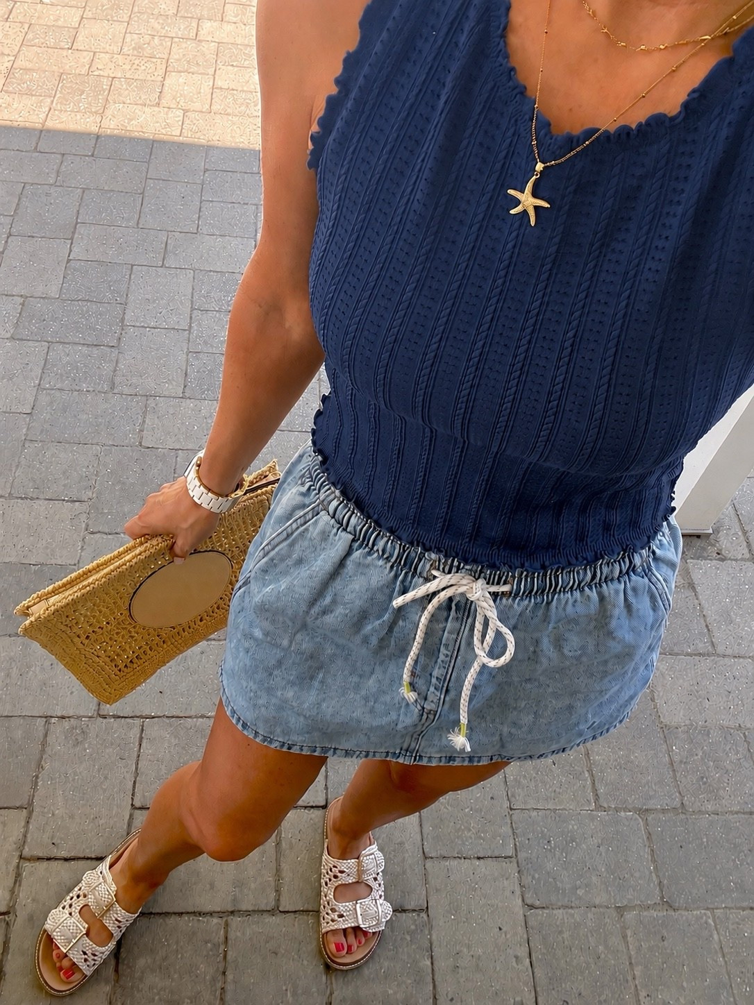 Easy Summer Outfit! 
Tank with built-in bra (size up, L)
Comfy pull-on skirt (tts, s)
Sandals (tts)

#LTKootd #LTKmomlife #LTKTravel