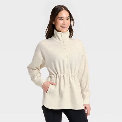 Women's Airy Sleek Long Full Zip Jacket - All In Motion™ Cream Heather XS | Target