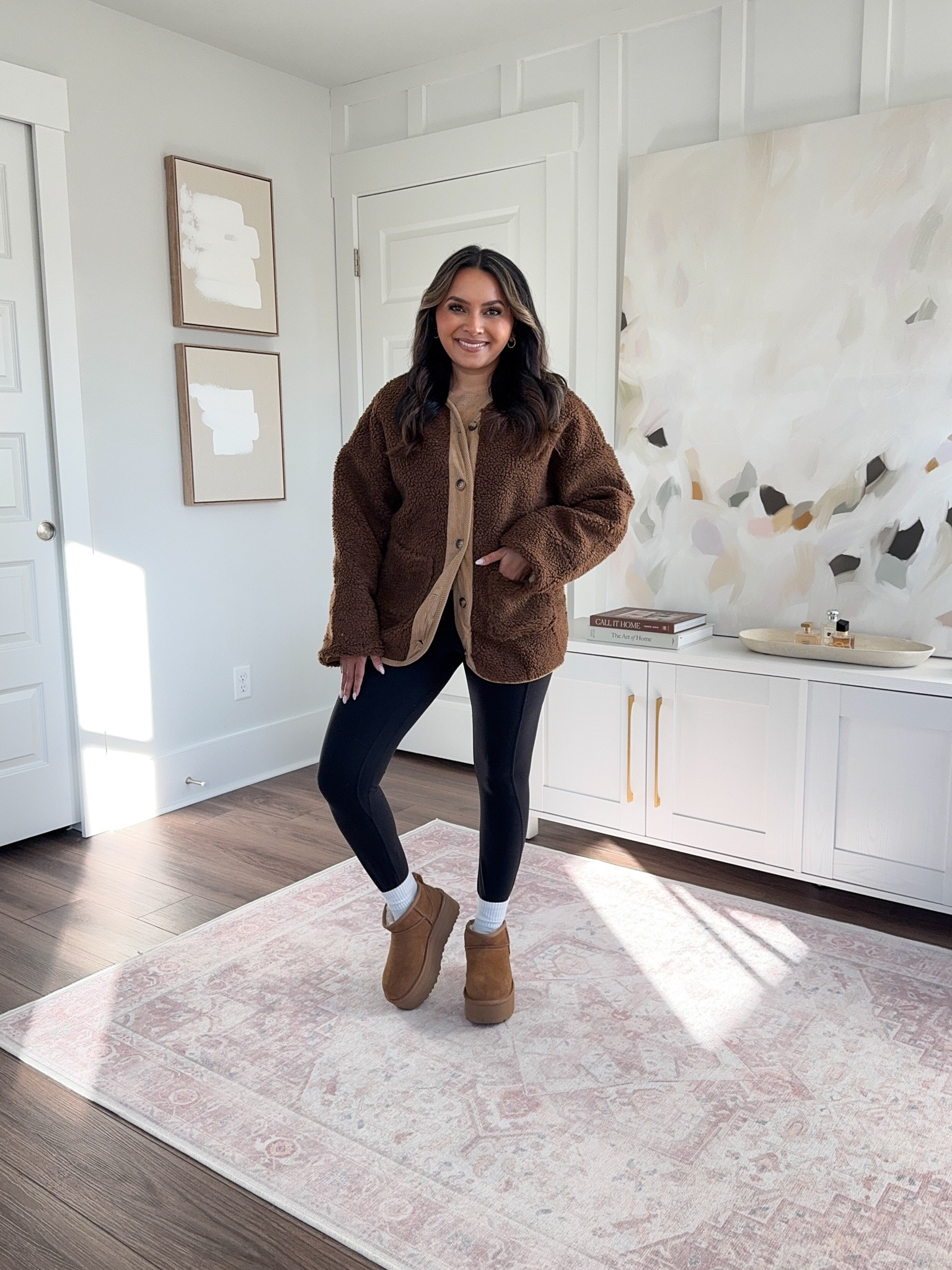 Brown sherpa jacket size xs TTS
Tan sweater size xs TTS
Black leggings size 6 - I size up two sizes in this brand
Ugg platform boots size 5 TTS

Honeysweetpetite
Honey sweet petite
Amazon finds
Petite
Spring outfits
Spring style
Spring jacket


#LTKFindsUnder100 #LTKFindsUnder50