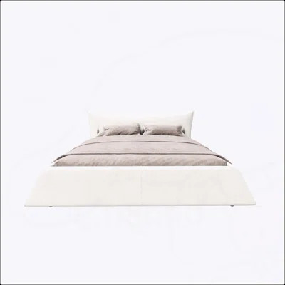 Queen Size Upholstered Platform Bed with Special Shaped Velvet Headboard, Metal & Solid Wood Frame, Cream | Wayfair North America
