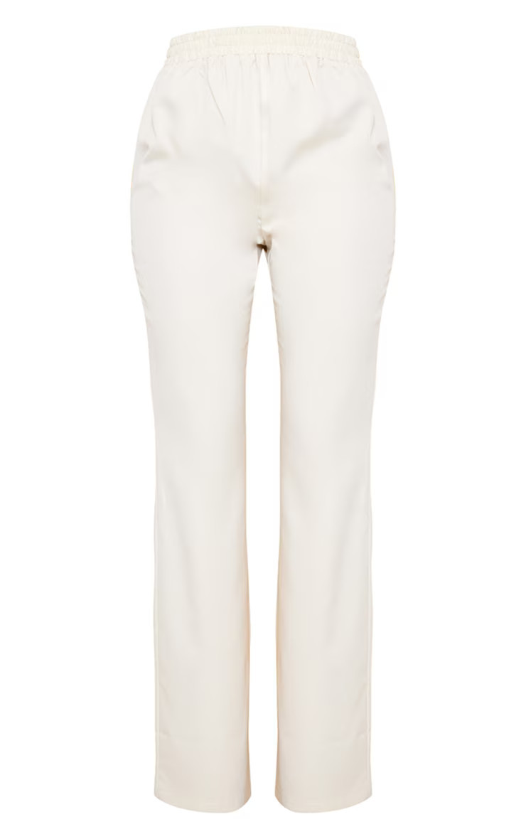 Tall Beige Elasticated Waist Wide Leg Trousers | PrettyLittleThing UK