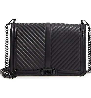 NWT Rebecca Minkoff Chevron Jumbo Love Leather Shoulder Bag Black $380+ AUTHENTC | eBay AU