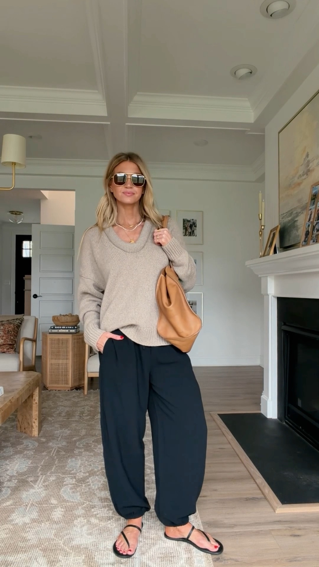 Casual look for a rainy day. 

Oatmeal cashmere low rolled neck sweater: runs oversized, wearing S
Black balloon pants: TTS, wearing S
Black sandals: runs small, size up

#LTKootd #LTKgrwm #LTKmomlife