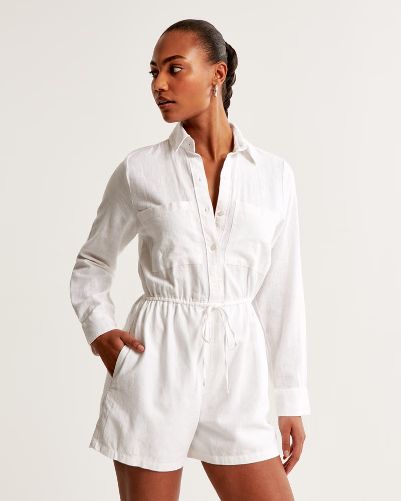 Women's Linen-Blend Easy Waist Romper | Women's Dresses & Jumpsuits | Abercrombie.com | Abercrombie & Fitch (US)