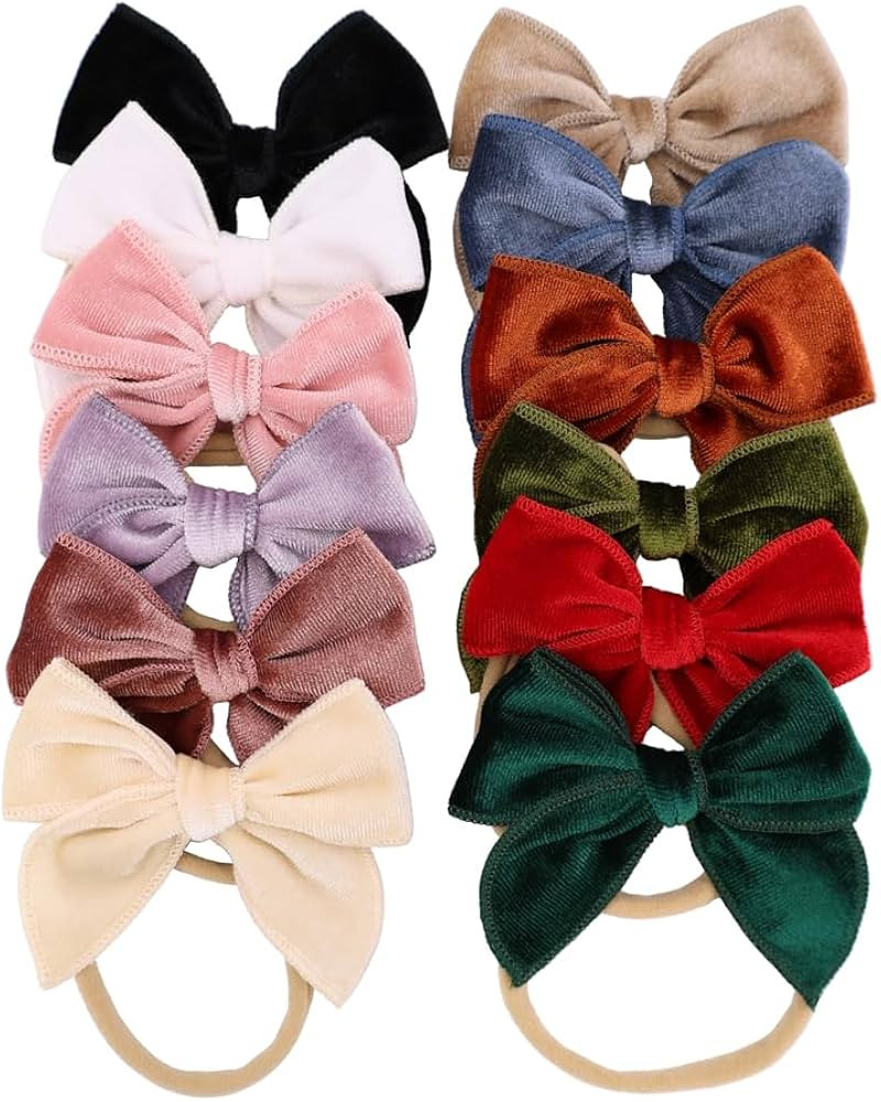 Pack of 12 Velvet Bow Headband for Newborn Baby Toddler Girl Soft Nylon Hairbands Velvet Hair Bow... | Amazon (US)