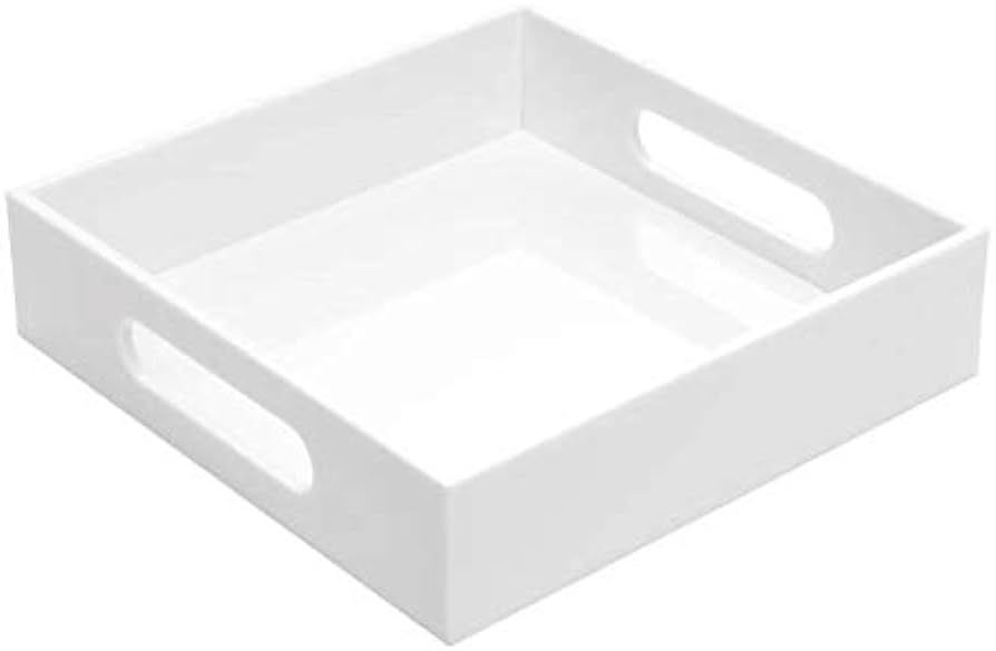 White Sturdy Acrylic Tray with Handles-8x8 Inch- Countertop Organizer Tray for Kitchen,Bathroom,O... | Amazon (US)