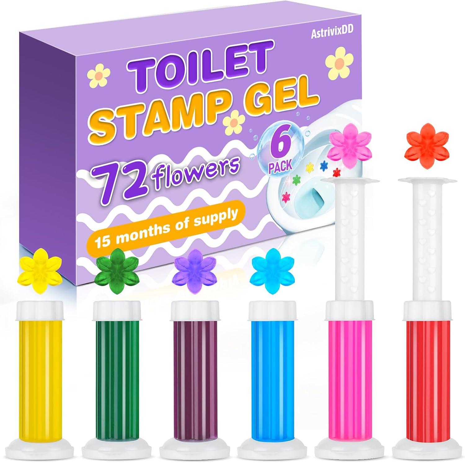 6 Pack Toilet Gel Stamp, 72 Stamps, Flowers Shaped,Toilet Bowl Cleaners | Amazon (US)
