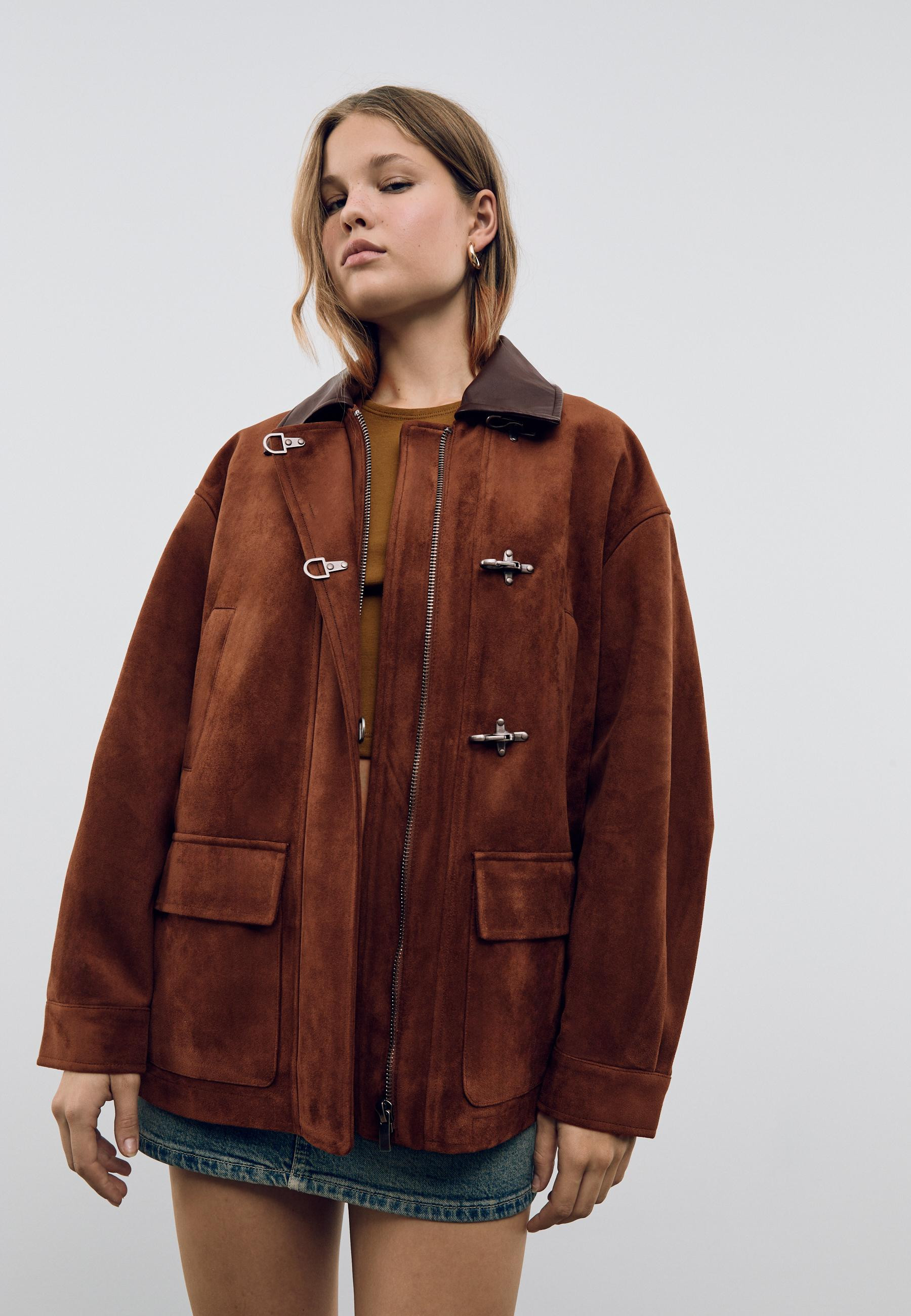 Faux suede jacket with toggles - Women's fashion | Stradivarius United Kingdom | Stradivarius (UK)