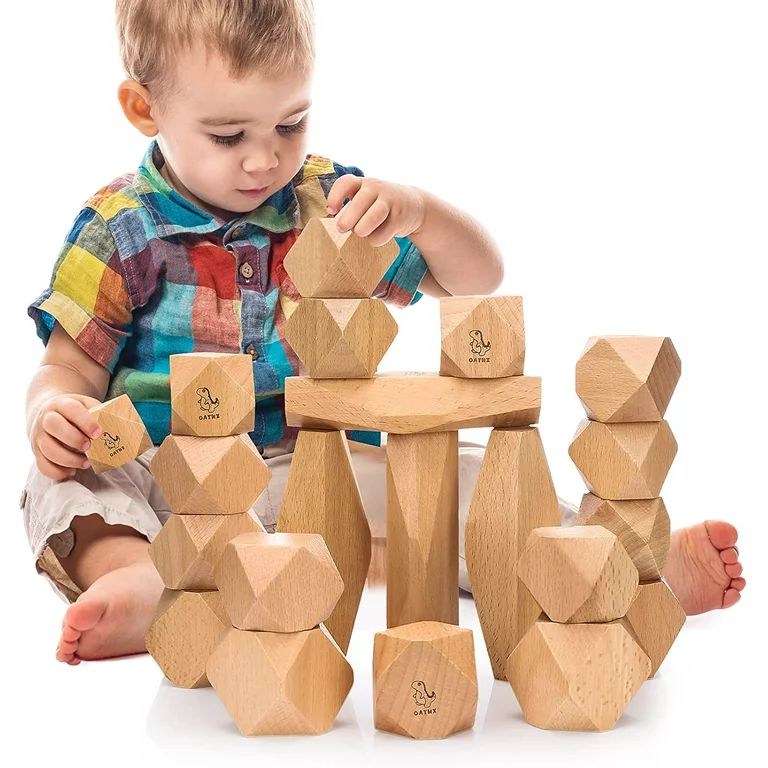 OATHX Stacking Rocks & Wooden Toy - Large Building Block Grimms Baby Toys  for  Boy or Girl Age 3... | Walmart (US)