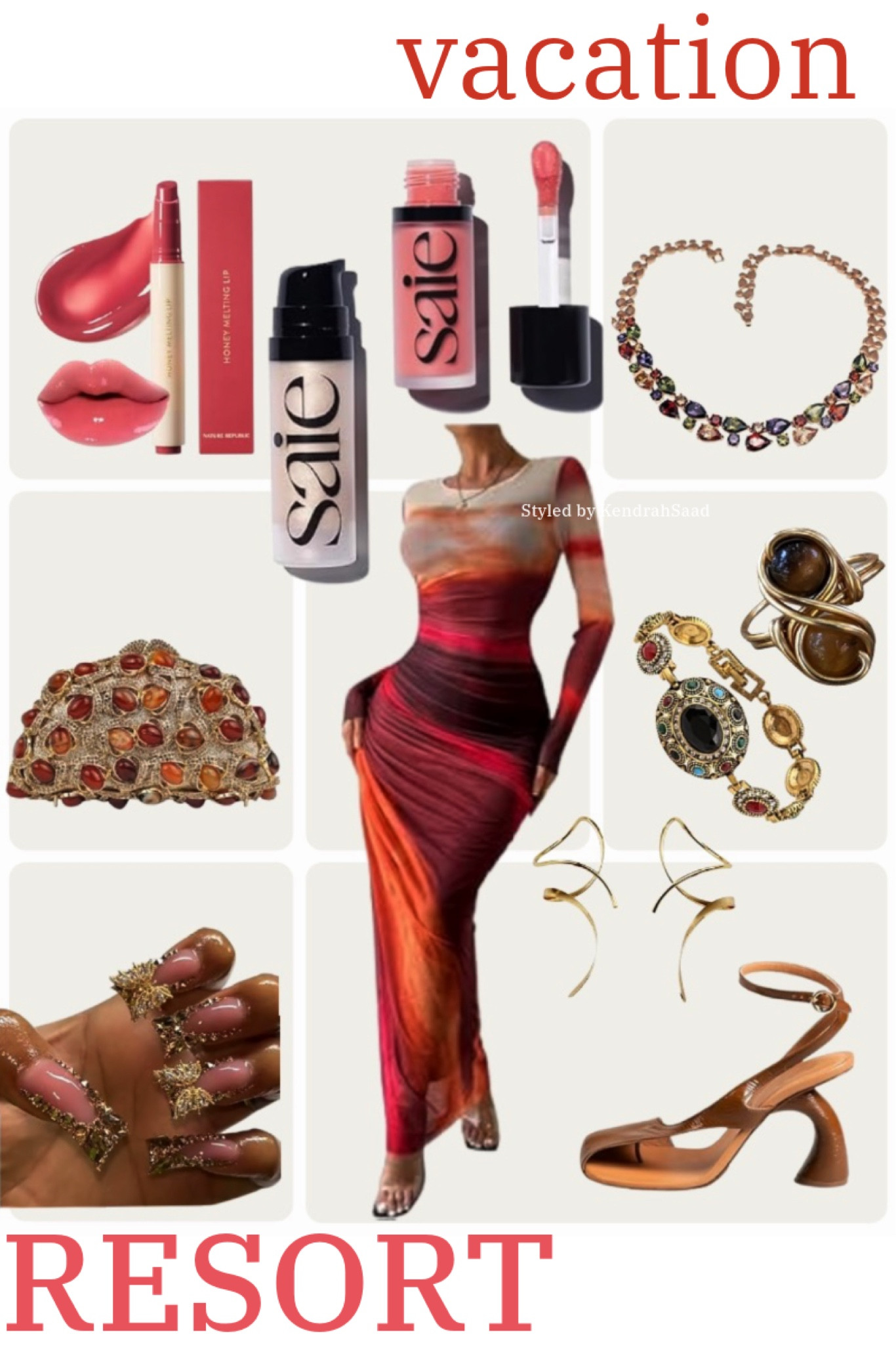Serving high-class baddie vibes 🔥✨ This warm-toned, form-fitting bodycon dress paired with the statement purse and bold cutout heels is your ultimate vacation power look. Perfect for luxe dinners and turning heads wherever you go. Shop the full look now on LTK! 👜👠 #Vacation #Maximalist  #LTKFashion  #StatementStyle

#LTKShoeCrush #LTKWatchNow #LTKItBag
