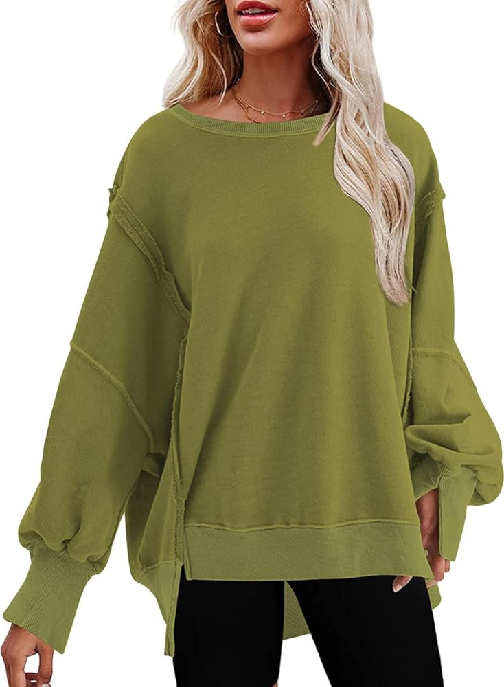 SHEWIN Sweatshirt for Women Crewneck Spring Lightweight Solid Color 2024 Fashion Warm Oversized F... | Amazon (US)