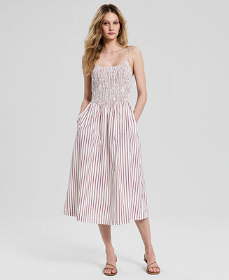 Women's Scoop-Neck Smocked Cotton Midi Dress, Macy's Exclusive | Macy's
