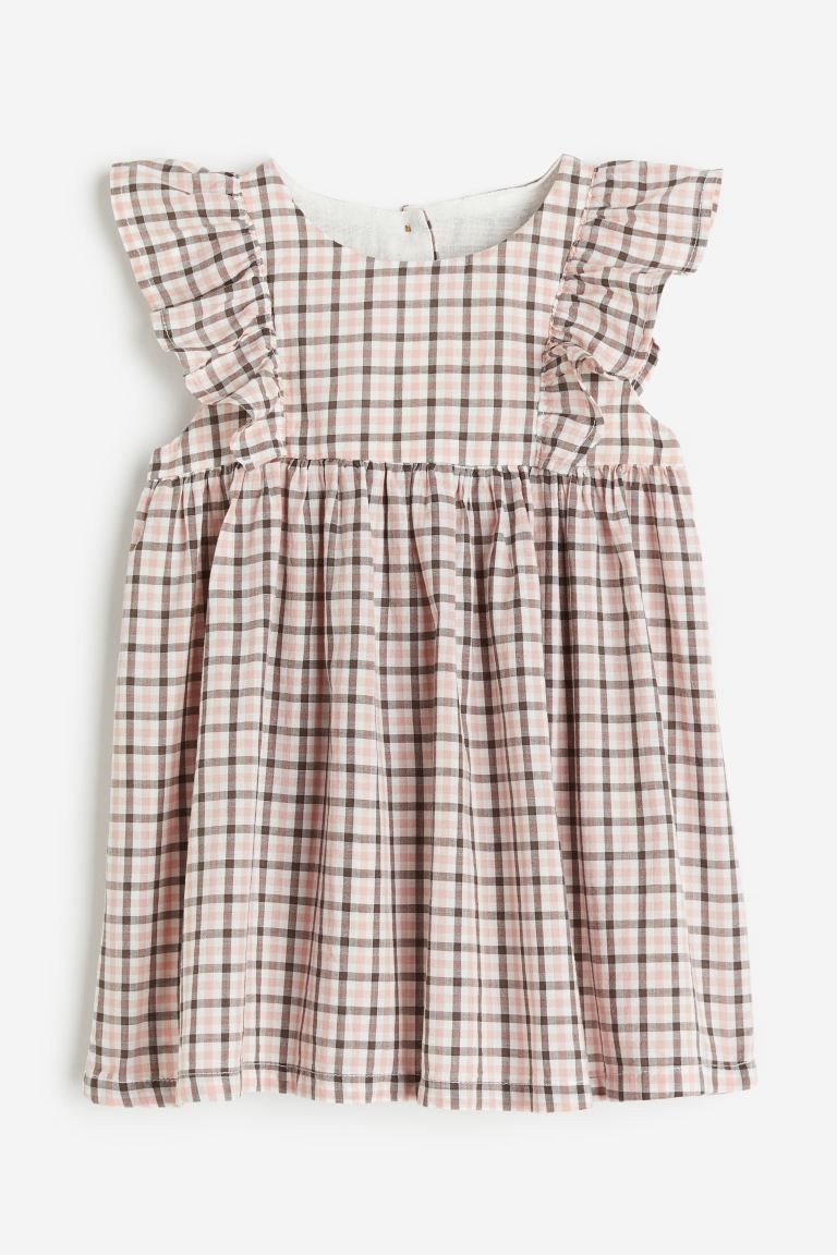 Flounce-trimmed Cotton Dress - Pink/checked - Kids | H&M US | H&M (US + CA)