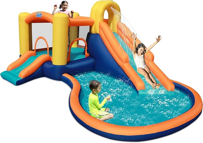 Action Air Water Slide - Inflatable Bounce House with Blower for Indoor & Outdoor - Jump Bouncy Castle with Slide - Big Bouncy Area, Big Pool, Love for Kids | Amazon (US)