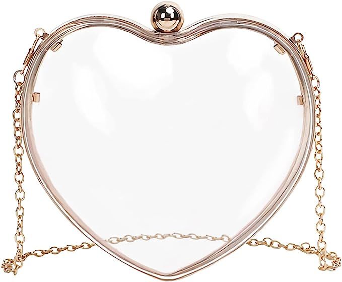 JAMBHALA Women Clear Acrylic Clutch Bag Mini Heart Handbag Evening Pouch with Detechable Chain | Amazon (US)