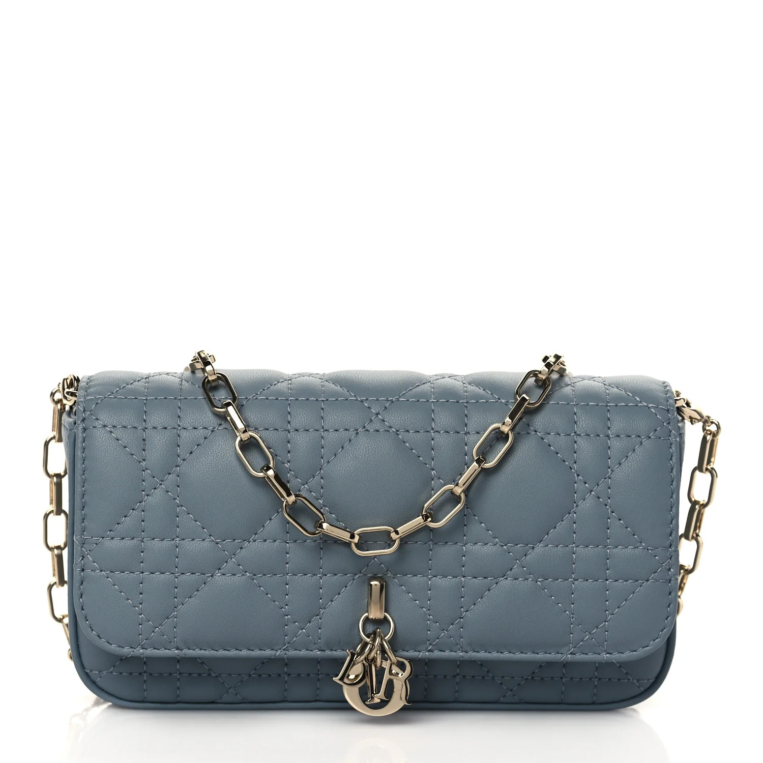 CHRISTIAN DIOR Calfskin Cannage Lady Dior Phone Pouch Cloud Blue | FASHIONPHILE (US)