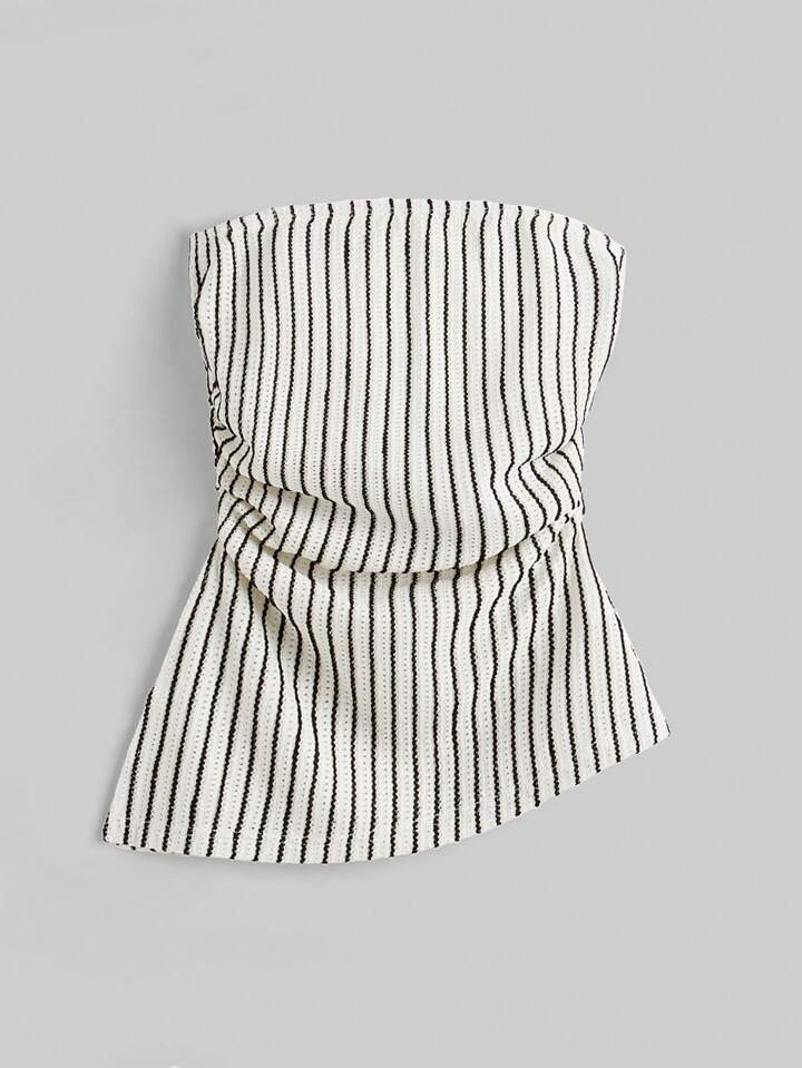 SHEIN EZwear Striped Print Split Hem Tube Top | SHEIN