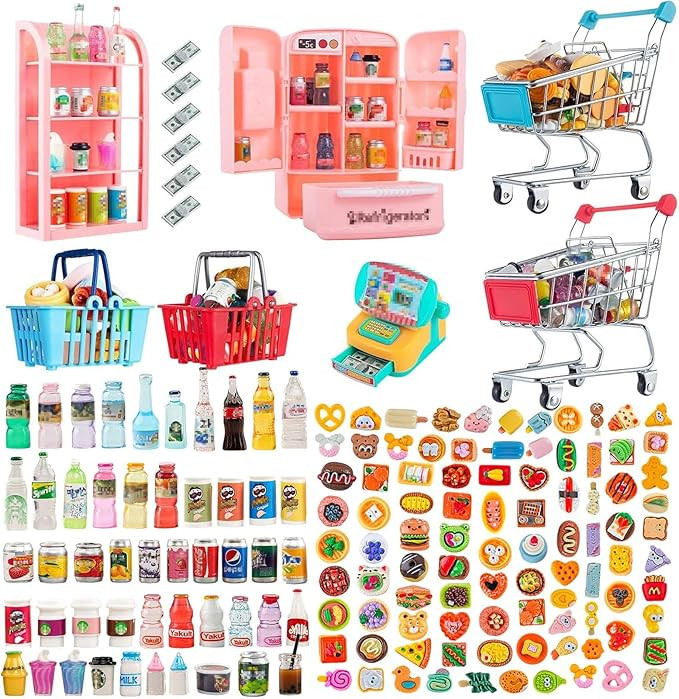 164Pcs Mini Shopping Cart Basket Miniature Food Drink Toy Supermarket Metal Handcart Trolley Doll... | Amazon (US)