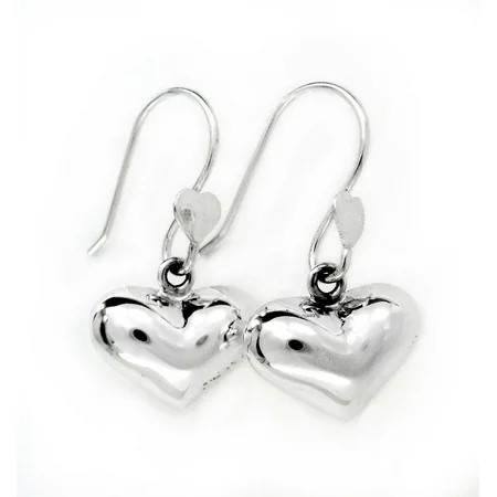 Sterling Silver Puff Heart Drop Earrings | Walmart (US)