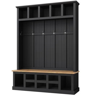Farmhouse Wooden Style 78''H Modern Hall Tree With Wide Storage Seating Bench, Entryway Shoe Cabinet With 13 Compartments, Elegant Coat Rack With 6 Ho | Wayfair North America