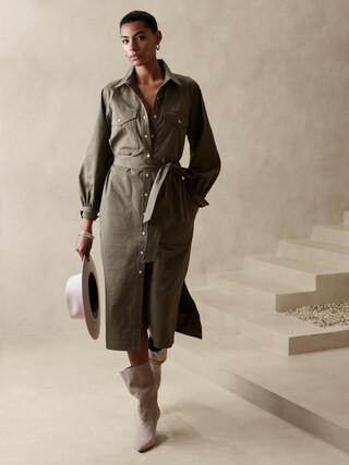 Utility Twill Midi Shirtdress | Banana Republic Factory