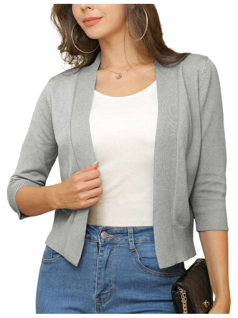 a.Jesdani Womens Cropped Cardigans Sweaters 3/4 Sleeve Open Front Short Shrugs S-XXL | Walmart (US)
