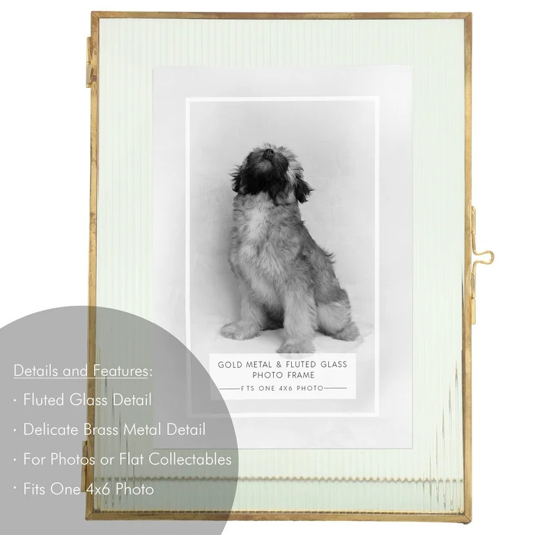 Brass Trimmed Fluted Glass Tabletop Picture Frame Fits up to a 5"x7" Photo | Walmart (US)