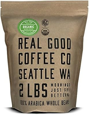 Real Good Coffee Co Whole Bean Coffee, Certified Organic Dark Roast Coffee Beans, 2 Pound Bag | Amazon (US)