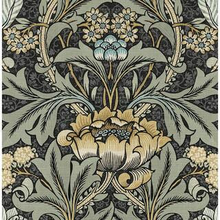 Seabrook Designs 56 sq. ft. Charcoal and Goldenrod Acanthus Floral Pre-Pasted Paper Wallpaper Rol... | The Home Depot