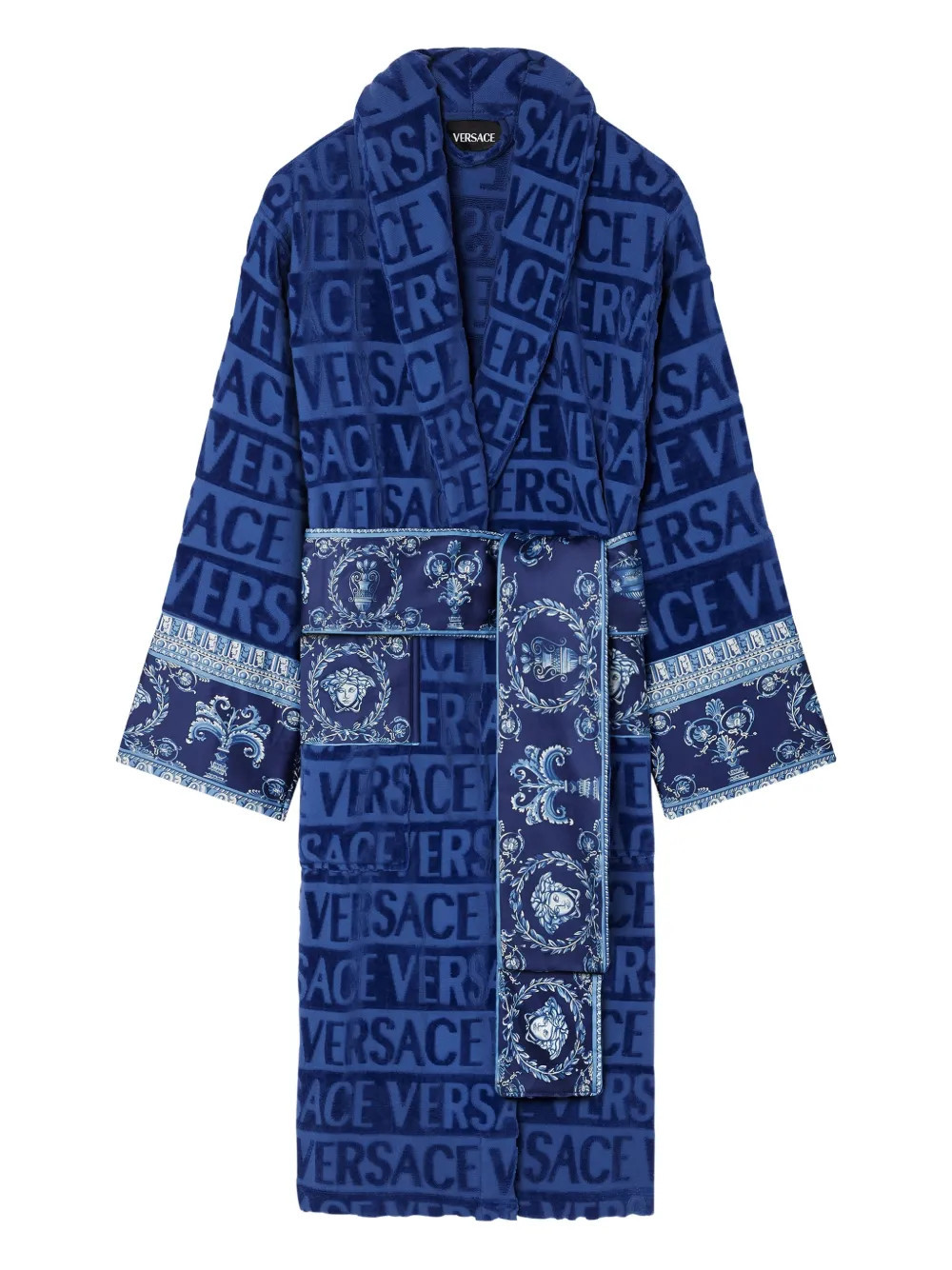 Versace Baroque-print cotton robe - Blue | Farfetch Global
