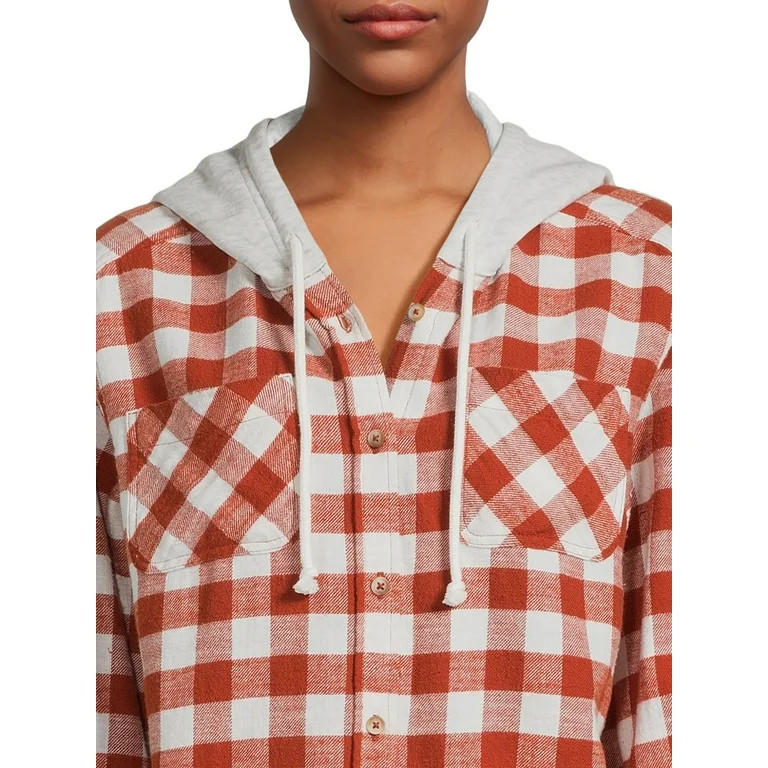 Time and Tru Women's Crop Hooded Flannel Shirt | Walmart (US)