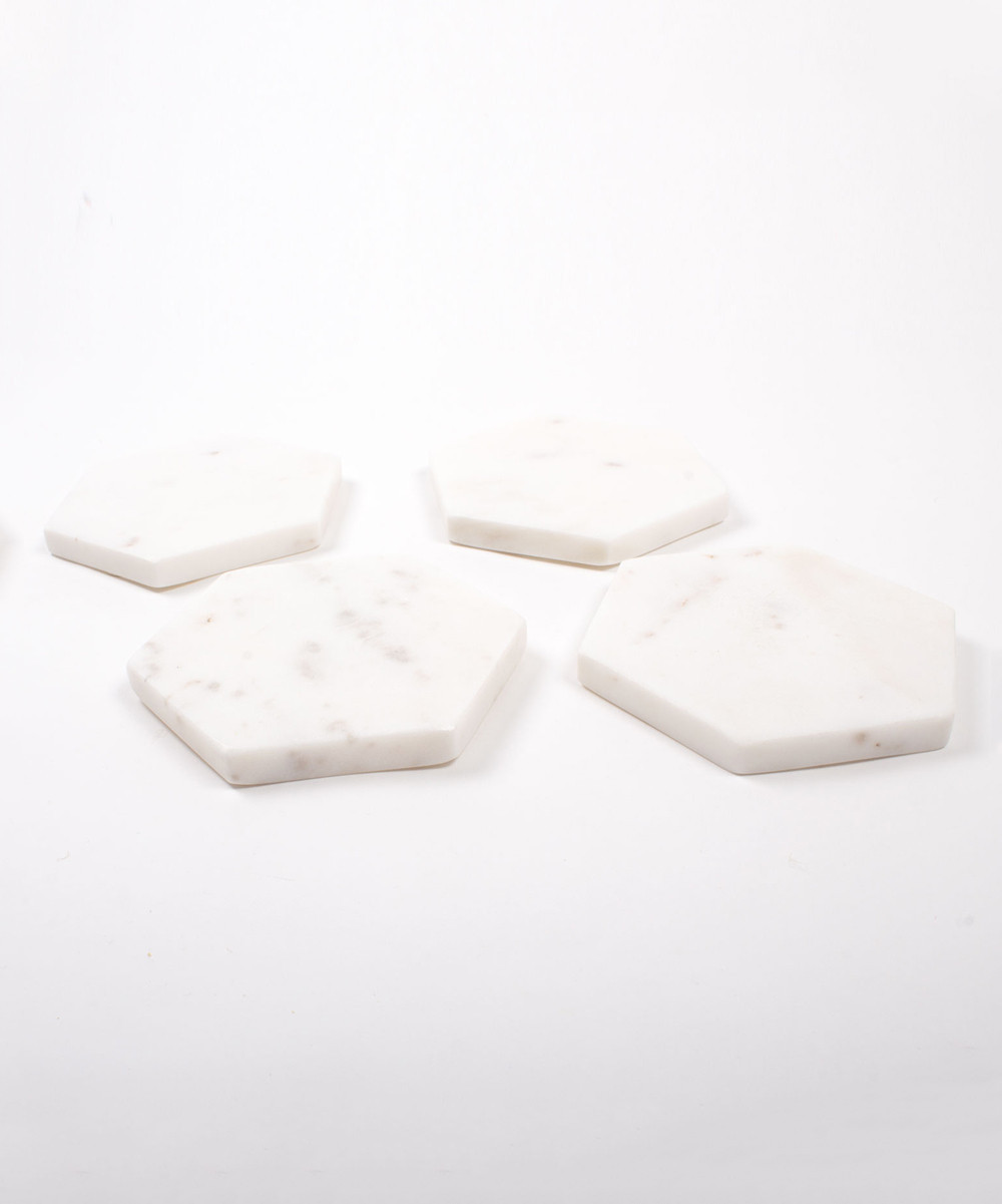 8 Oak Lane Coasters White - White Marble Hexagon Coaster - Set of Four | Zulily