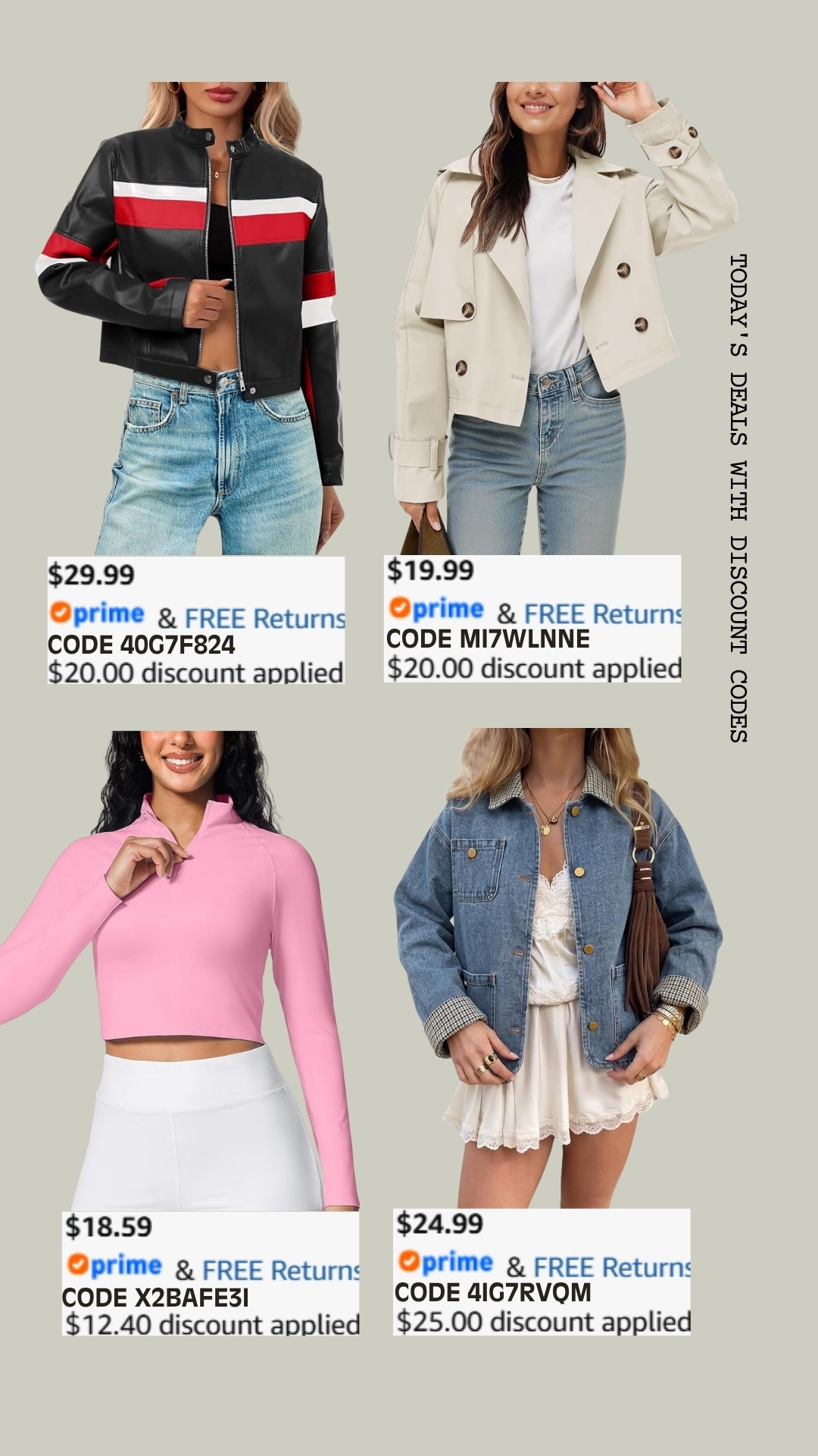 PROMO CODE DEALS ON AMAZON!

Promo codes are entered are on the check out screen where you select payment method. 

Codes & coupons only work for a limited time! If you get an error, it may have maxed the color/size you selected.. so try another one. Sometimes it helps to check out one item at a time! 

SCREENSHOT TO EASILY COPY/PASTE PROMO CODE AT CHECKOUT! 

#affordablestyle #amazonstyle #amazondeals #everydayoutfits #ltksalealert #dailydeals