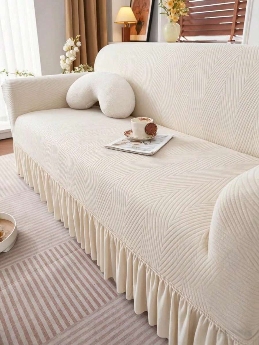 1pc Plush Fabric Anti-Slip Elastic Decorative Sofa Cover, Jacquard Leaf Pattern, Pet Proof, Suitable For 1/2/3/4 Seater Sofa, All Season | SHEIN
