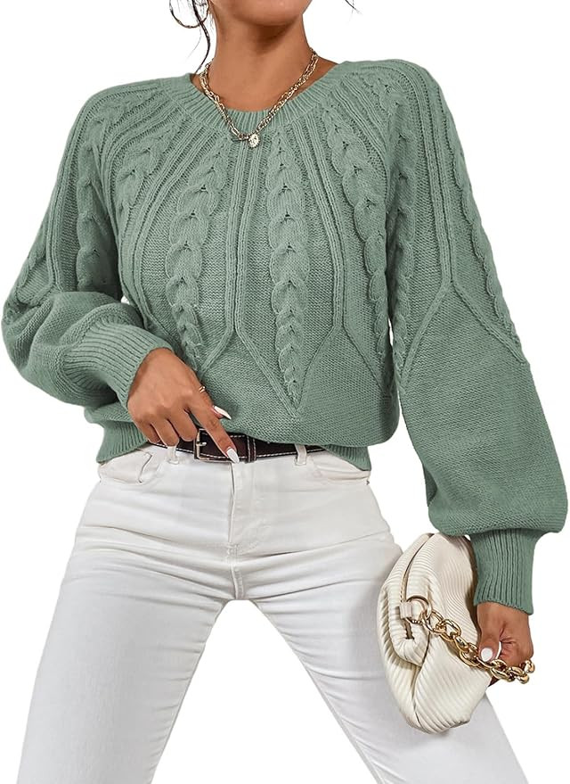 Dokotoo Womens Sweaters Crewneck Long Sleeve Cable Knit Chunky Sweater Tops Fashion 2024 Fall Out... | Amazon (US)