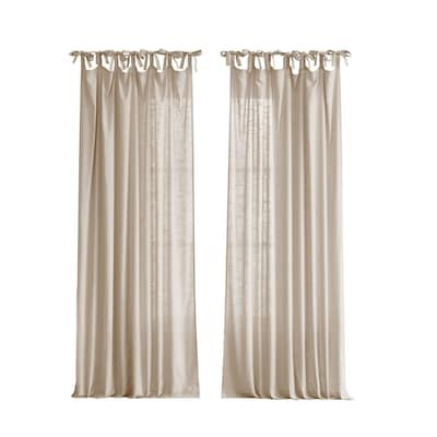allen + roth  95-in White Linen Light Filtering Tie Top Single Curtain Panel | Lowe's