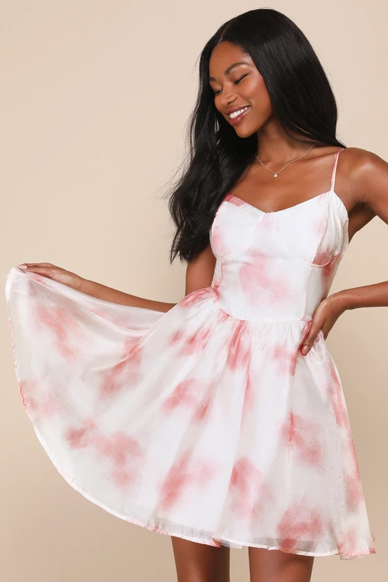 Exceedingly Adorable Ivory and Pink Chiffon Bustier Mini Dress | Lulus