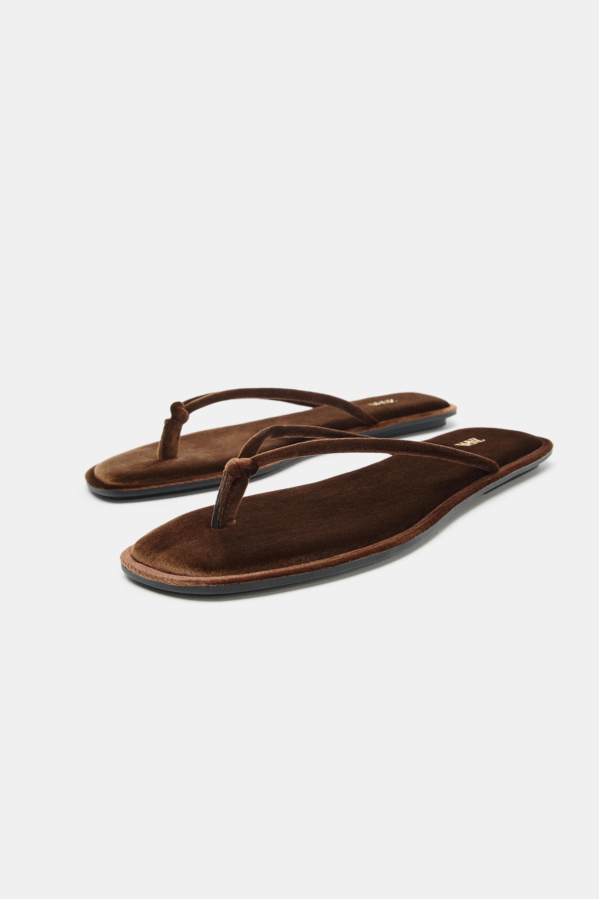 VELVET EFFECT FLAT SANDALS | Zara US
