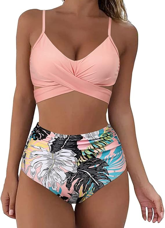 SUUKSESS Women Wrap Bikini Set Push Up High Waisted 2 Piece Swimsuits | Amazon (US)