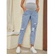 Maternity High Waist Colourblock Ripped Jeans | SHEIN