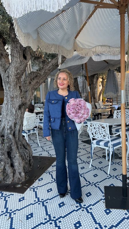 Spring outfit perfection meets vacation chic! 🌸 

Embrace the season's charm with a sophisticated blue tweed jacket paired flawlessly with Free People's form-fitting flared jeans. 🌞 

These jeans hug you just right, adding a touch of allure to your spring ensemble and transforming into the ultimate vacation outfit. 🏖️ 

Explore in style, whether wandering through quaint streets or soaking up the sun's warmth by the shore.

#LTKeurope #LTKtravel #LTKVideo
