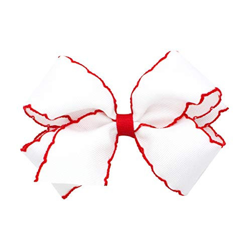 Wee Ones Baby Girls' Medium Classic Grosgrain Moonstitch Hair Bow on a WeeStay Clip - White w/Red Stitching,One Size | Amazon (US)