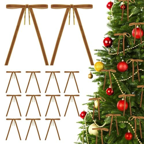 KINGLAKE Vintage Velvet Christmas Bows – 24pcs 5×7'' Light Brown Velvet Bows for Christmas Tree Holiday Wreaths and Home Decor | Amazon (US)