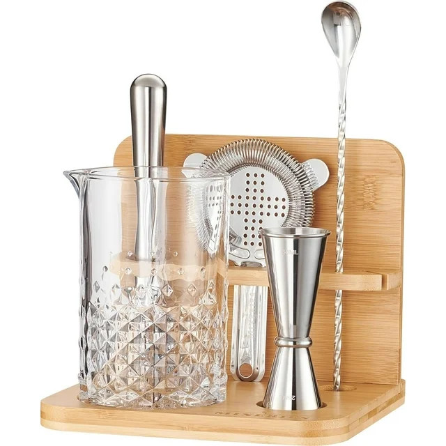 Mixeries Crystal Cocktail Mixing Glass Set with Bamboo Stand - 22 Oz 650ml - Thick and Sturdy Bot... | Walmart (US)