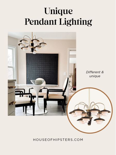 I’m often asked where to buy this gorgeous, unique pendant light over my kitchen table - if you want eclectic decor, mix it up with this chandelier. I added this original all black texture art painting and a vintage style mid-century modern white tulip table. #eclecticdecor #vintagedecor #lighting #unique #home #interiordesign 

#LTKover40 #LTKhome #LTKstyletip