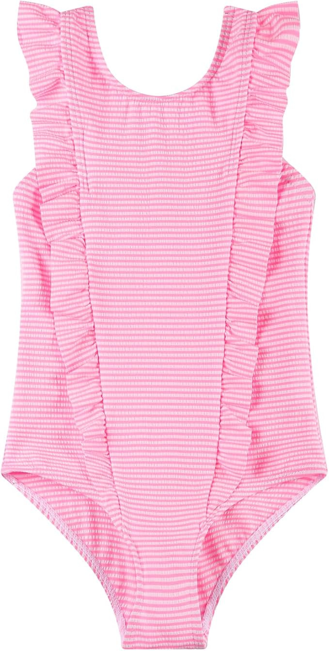 LIZENS Girls Swimsuit Kids Scalloped One Piece Ruffle Swimsuit Girls Swimwear Print | Amazon (US)