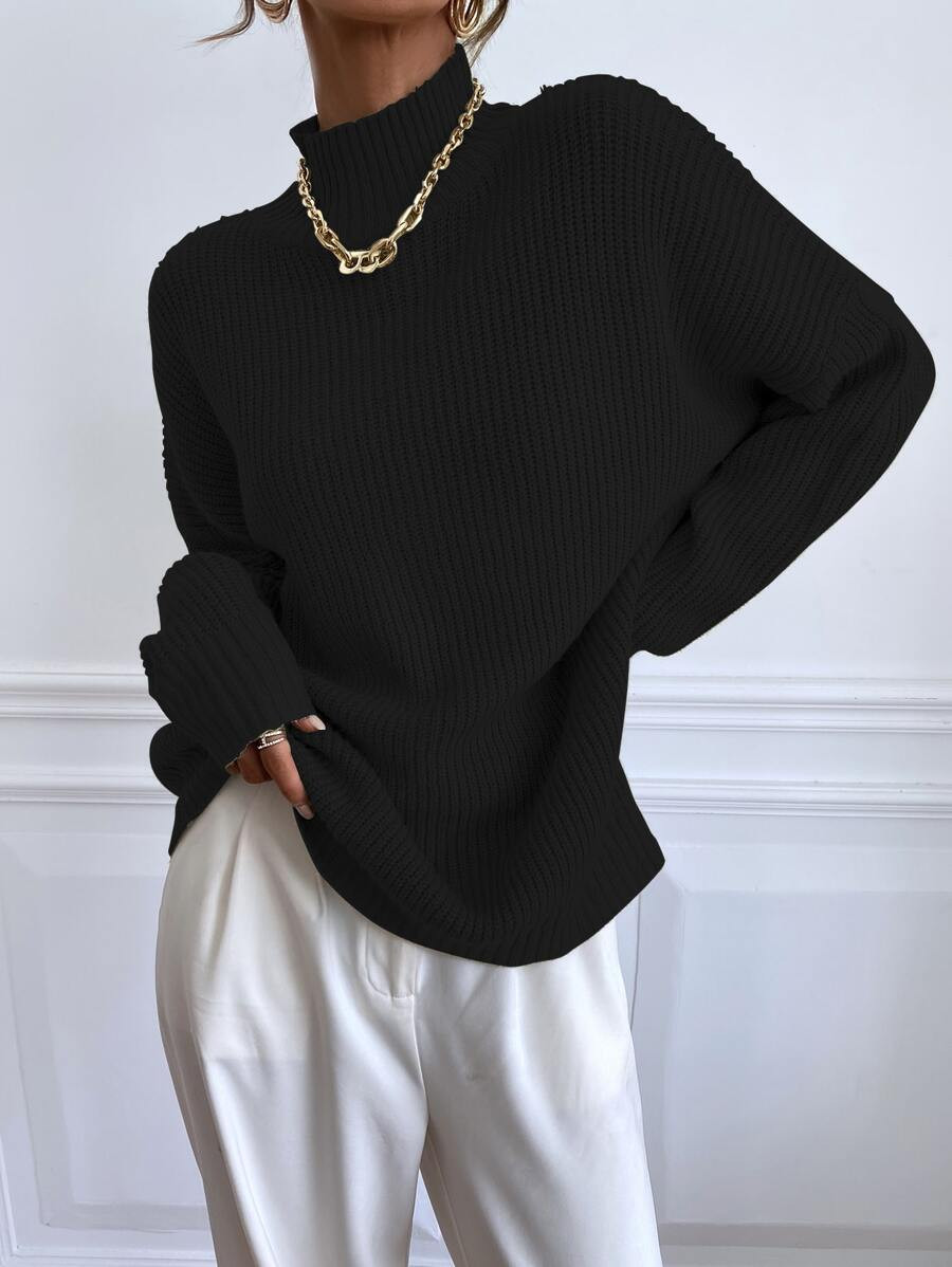 HomeWomen ClothingWomen KnitwearWomen SweatersStand Collar Batwing Sleeve Sweater | SHEIN