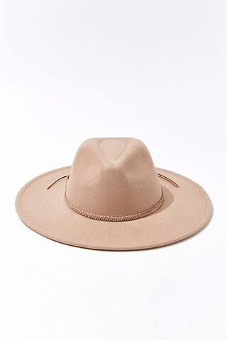 Forever 21 Faux Suede Braid-Trim Fedora , Brown | Forever 21 (US)