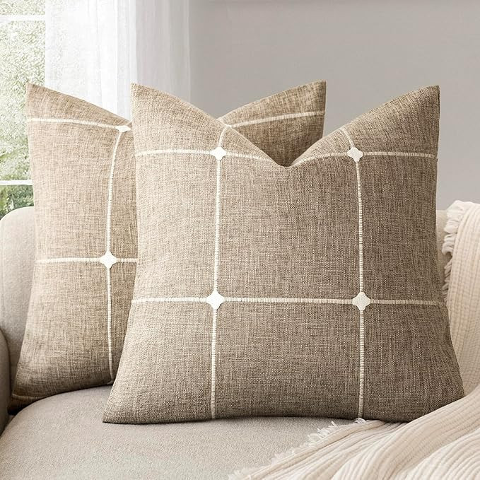 Foindtower Pack of 2 Decorative Faux Linen Jacquard Check Throw Pillow Covers Farmhouse Cushion C... | Amazon (US)