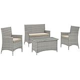 Modway Bridge Wicker Rattan 4-Piece Outdoor Patio Furniture Set in Light Gray Beige | Amazon (US)